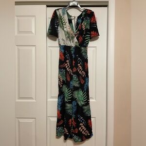 KRL Black w/Tropical Leaves Print Jumpsuit - Size Small